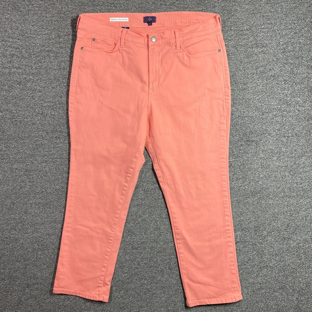 NYDJ Dayla Wide Cuff Capri Jeans Coral Pink Stretch Cropped Pants Womens 16